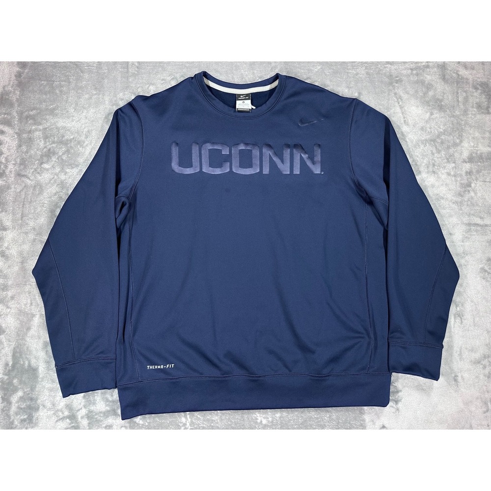 Nike UConn Huskies Therma-FIT Navy Blue Crewneck Sweatshirt Mens XL 501590-419